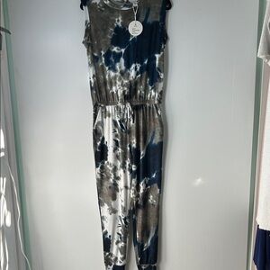 ANRABESS, Elegant Blue and Black Tie-Dye Jumpsuit